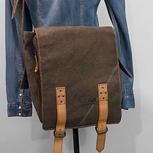 Diesel Brown Canvas Messenger Bag with Leather Trim Crossbody